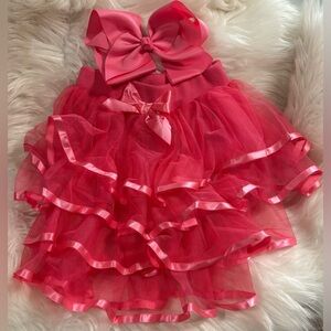Pink Tutu and Large Hair Bow Size 5-6 Girls
